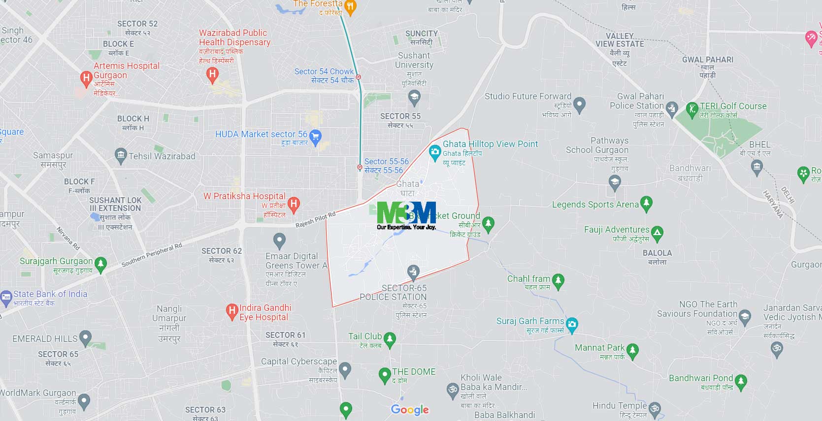 M3M Sector 62 location map